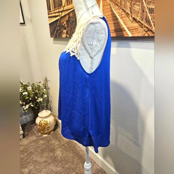 Sage Blue and White Crochet Trimmed Top #177 - Picture 3 of 9